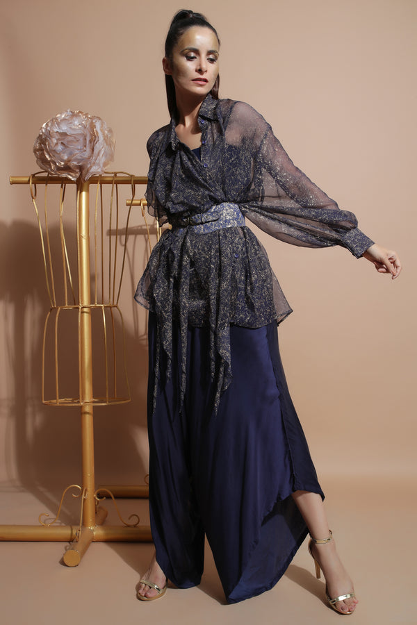 Navy shirt with tube and drape pants.-Indo Western-Pallavi Jaipur