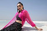 Ameera Hot Pink Sheer Jacket Flutter Pants Set