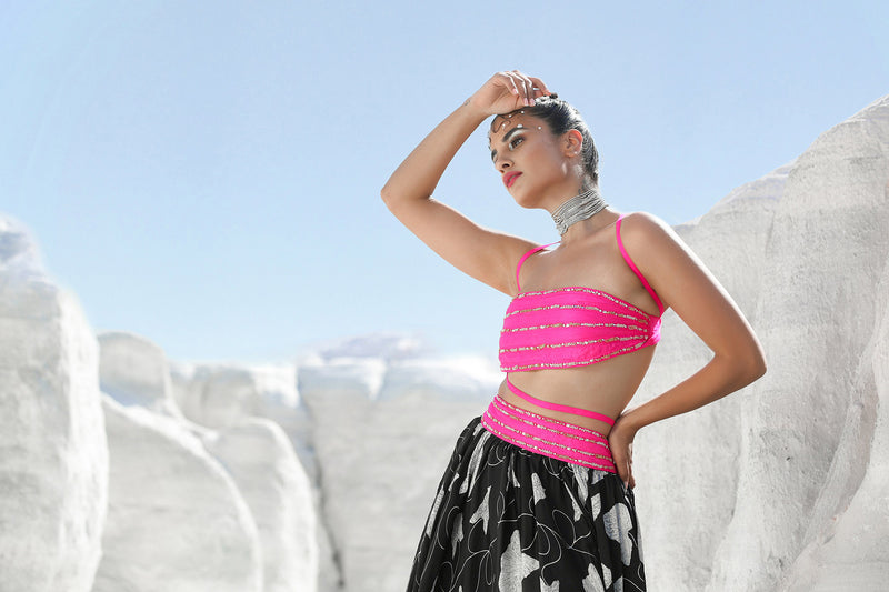 Ameera More Pink Rope Bandeau Top with Volume Skirt