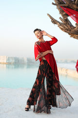 Ameera Love Red Kimono Sleeve Tunic With Overlay Pants