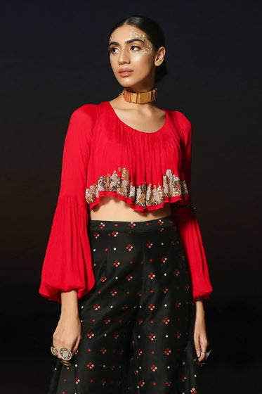 Ameera Romantic Red Bohemian Top