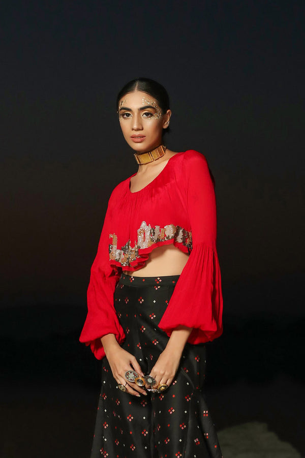 Ameera Romantic Red Bohemian Top