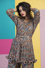 Multi Colored Printed Embellished Tunic With Pants & Belt-Indo Western-Pallavi Jaipur