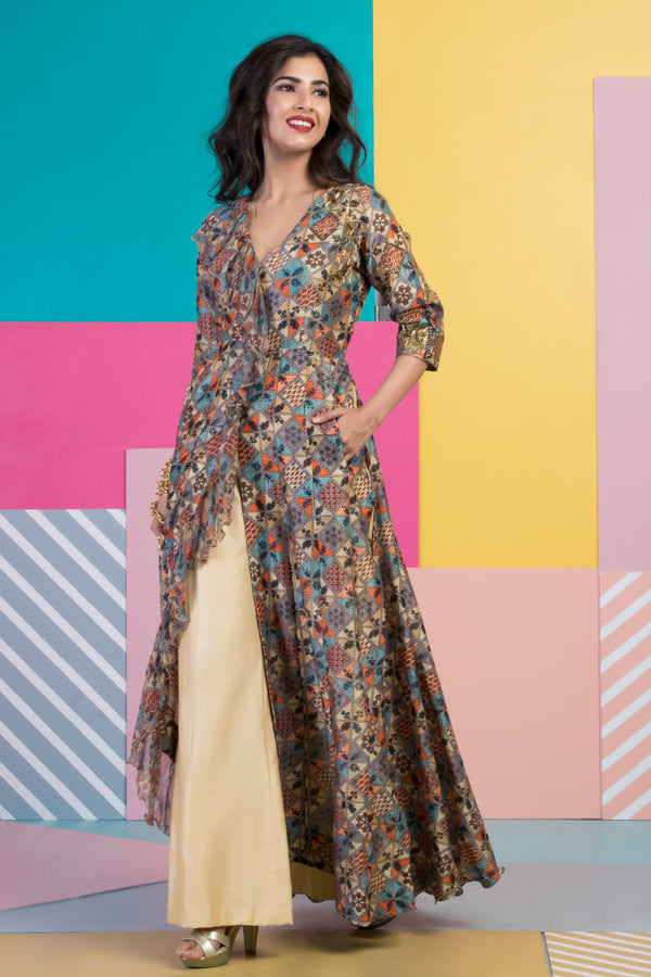 Frill Jacket with Culottes-Indo Western-Pallavi Jaipur