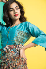 Teal Crop Top with Panel Skirt-Indo Western-Pallavi Jaipur