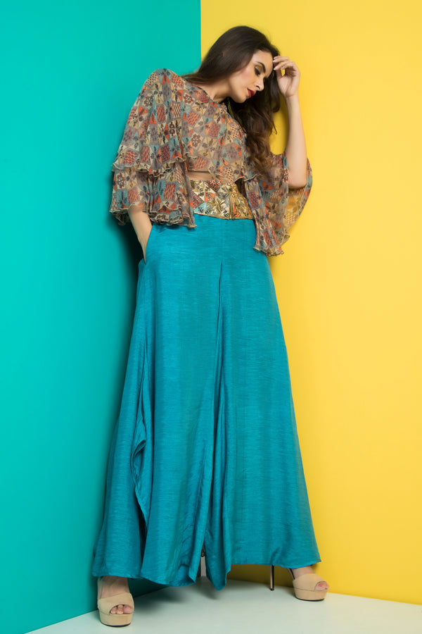 Bomber Jacket with Gaucho Pants-Indo Western-Pallavi Jaipur