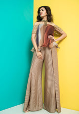 Brown Glass Sleeve Top with Fold Pants-Indo Western-Pallavi Jaipur