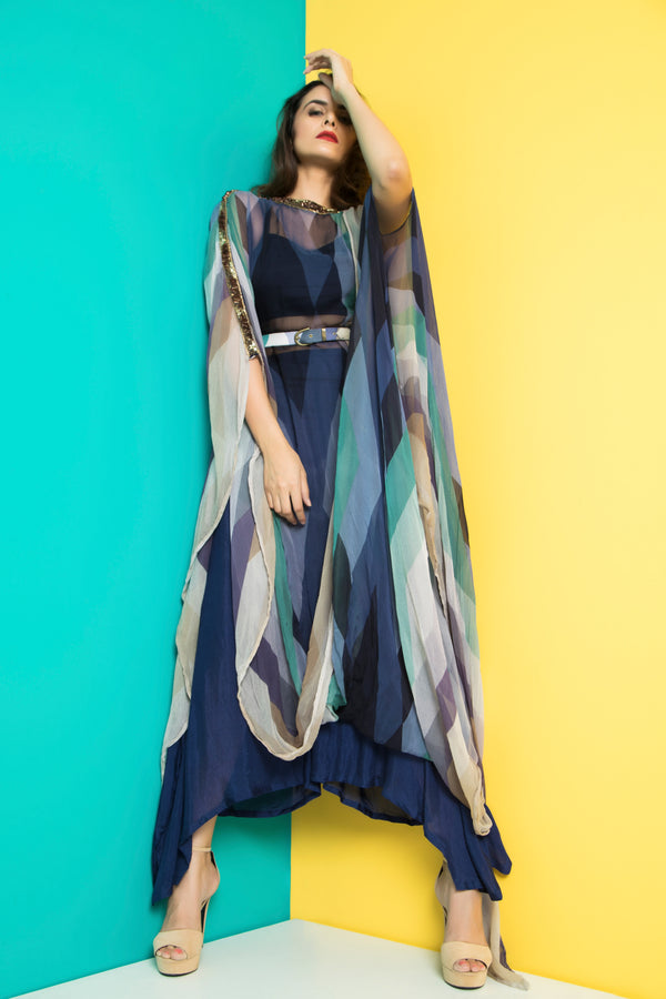 Navy saree drape kurta set