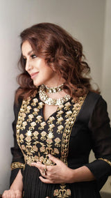 Tisca Chopra in Black Zardosi Layered Long Dress-Indian wear-Pallavi Jaipur