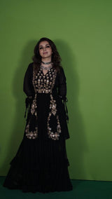 Tisca Chopra in Black Zardosi Layered Long Dress-Indian wear-Pallavi Jaipur