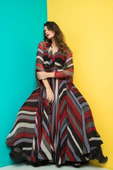 Striped Angrakha Kurta Palazoo Set-Western Wear-Pallavi Jaipur