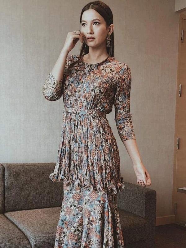 Gauhar Khan in Printed Embellished Tunic With Pants & Belt-Indo Western-Pallavi Jaipur