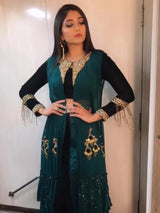 Bhoomi Trivedi in Bottle Green Crop Top Jacket Set-Indian wear-Pallavi Jaipur