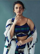 Huma Qureshi in Blue Black Cape with Corset and Pants-Indo Western-Pallavi Jaipur