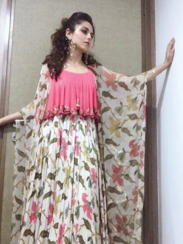 Riddhi Dogra in Ivory Maxi Dress with Cape-Indo Western-Pallavi Jaipur
